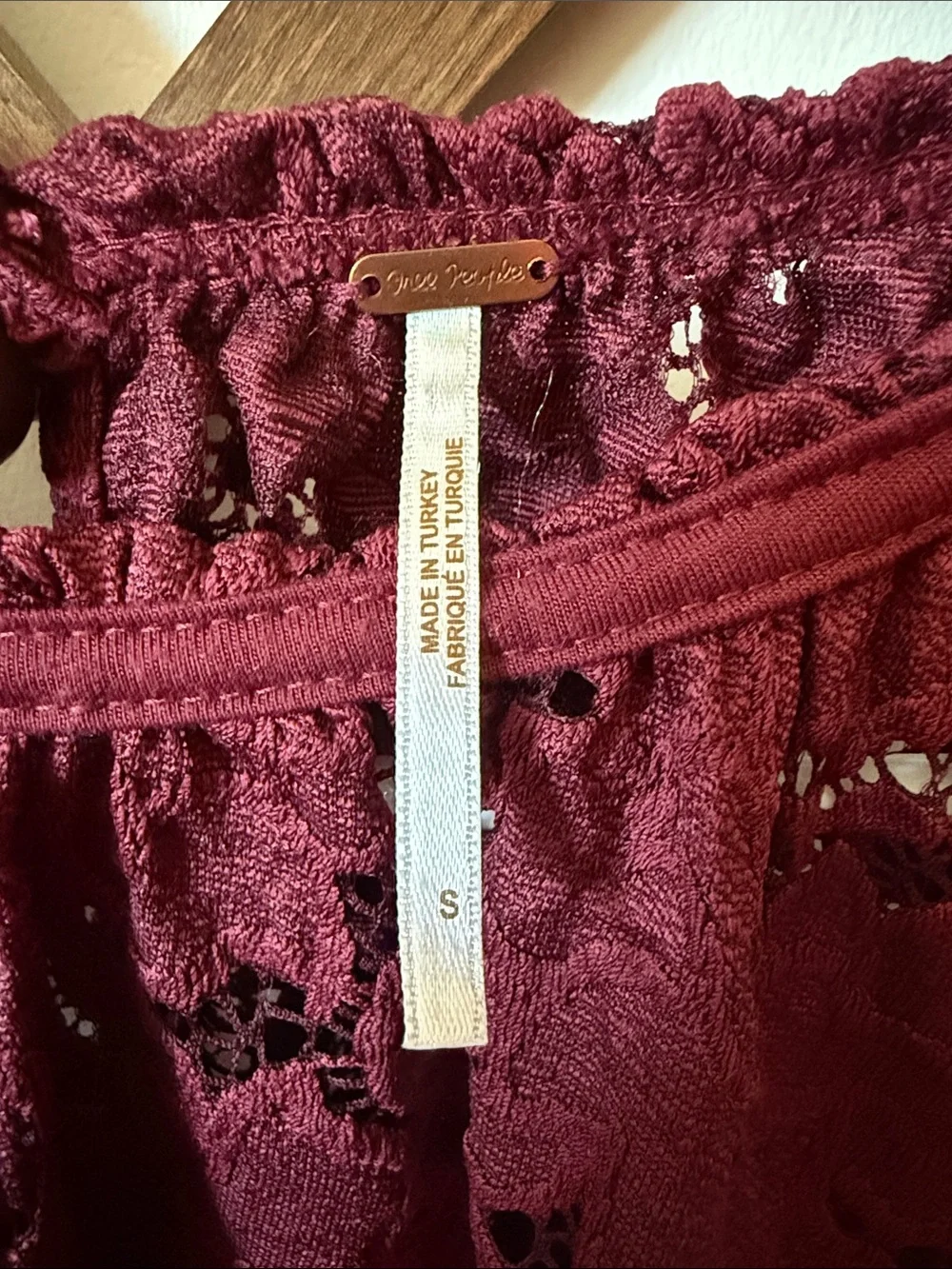 Free People Wine Lace Long Sleeve Blouse